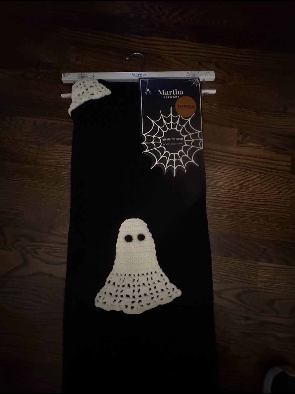 Martha Stewart Black Decorative Throw with White Crochet Ghost 50x70